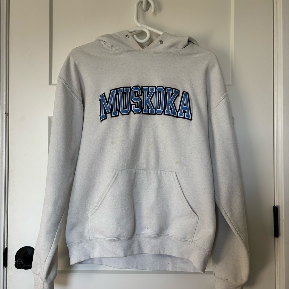Boathouse White Hoodie with Blue Lettering
